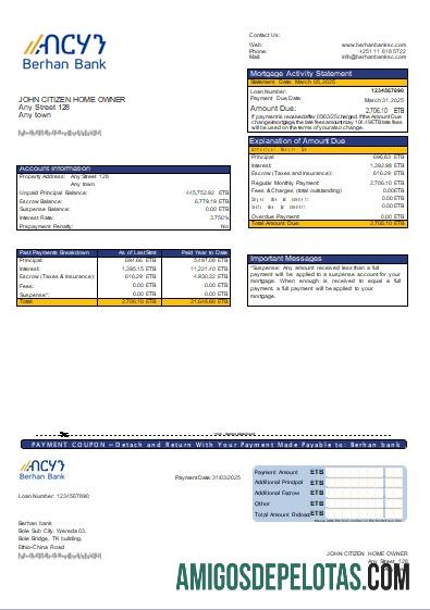 Declaração de hipoteca do Banco Berhan da Etiópia Scr modelo